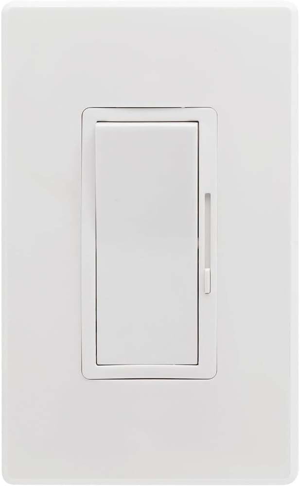 Sunlite LED Wall Rocker Style, Slide Bar Triac Dimmer Switch, Screwless Wall Plates Included, Single Pole or 3-Way Switching, 120 Volts, 200W Max for LED, 600W Max for Incandescent, White, 1 Pack
