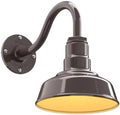 Steel Lighting Co. Hawthorne Barn Light | Outdoor Wall Mounted | 8 inch Dome | 11" Gooseneck | Small Farmhouse Light Made in America | Dark Bronze Exterior/Brass Interior