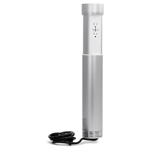 Kitchen Countertop Hidden Power Outlet w/USB, Motorized Pop Up, Custom Top Compatible (Silver, 15 Amp)