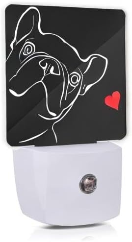 Smoaffly French Bulldog Dog red Heart Night Light Plug-in LED Nightlights Auto Sensor Night Lamp Dusk-to-Dawn Lamp Home Decor for Nursery Children Girls Boys