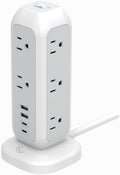 [White Lunar] Power Strip Tower with Surge Protector – 11 AC Outlets, 4 USB Ports (2 USB-A & 2 USB-C), 6ft Heavy-Duty Flat Plug Extension Cord for Home, Office & Dorm Essentials