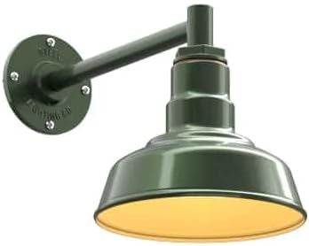 Steel Lighting Co. Hawthorne Barn Light | Outdoor Wall Mounted | 8 inch Dome | 11" Straight Arm | Small Farmhouse Light Made in America | Hunter Green Exterior/Brass Interior