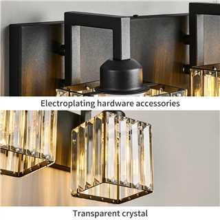 FDPBY Modern Bathroom Vanity Light 2-Lights Black Crystal Bathroom Wall Light Vanity Light Fixtures