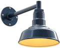 Steel Lighting Co. Hawthorne Barn Light | Outdoor Wall Mounted | 8 inch Dome | 11" Straight Arm | Small Farmhouse Light Made in America | Gray Blue Exterior/Brass Interior