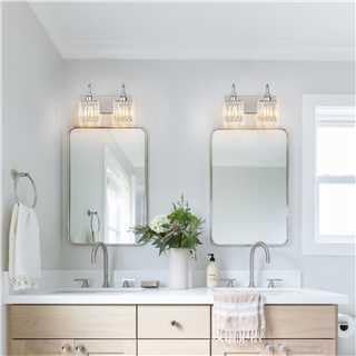 BBLLWJ Modern Bathroom Vanity Light 2-Light Chrome Crystal Light Fixtures Over Mirror for Bathroom Wall Sconce