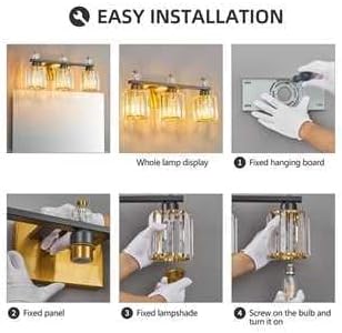 FDPBY Bathroom Vanity Lights 3-Light Sand Black Gold Modern Crystal Vanity Light Fixtures Over Mirror Crystal Bathroom Vanity Lighting Fixtures