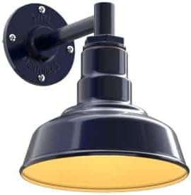 Steel Lighting Co. Hawthorne Barn Light | Outdoor Wall Mounted | 8 inch Dome | 6" Straight Arm | Small Farmhouse Light Made in America | Navy Blue Exterior/Brass Interior