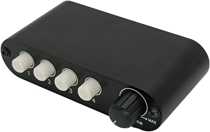TENEALAY 4-Way 3.5mm Stereo Audio Switch Input Signal Source Switcher Selector Splitter Box with line Volume Controller (4 in 1 Out / 1 in 4 Out) -MC41