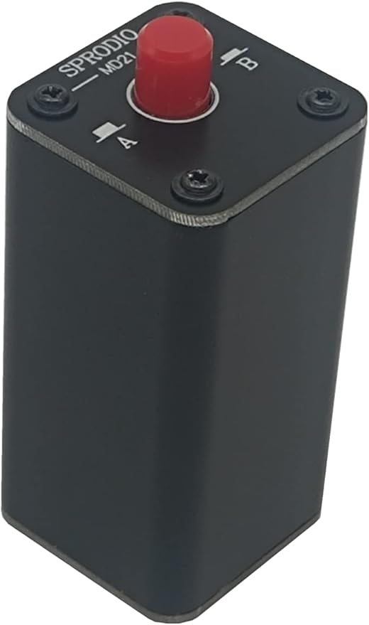 SPRODIO 2 Port Stereo 3.5mm Audio switcher selector Box Passive 1/8 TRS A/B Switch with Ground Switching MD21