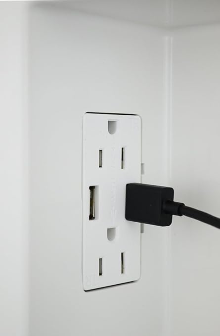 DATA COMM Electronics 45-0231-WH USB Recessed Media Outlet Box, In-Wall Cable Management, Duplex Receptacle,4.0 Amp Dual USB Ports, Large Cable Pass-Through, Design for Thin Mounts & TV, White