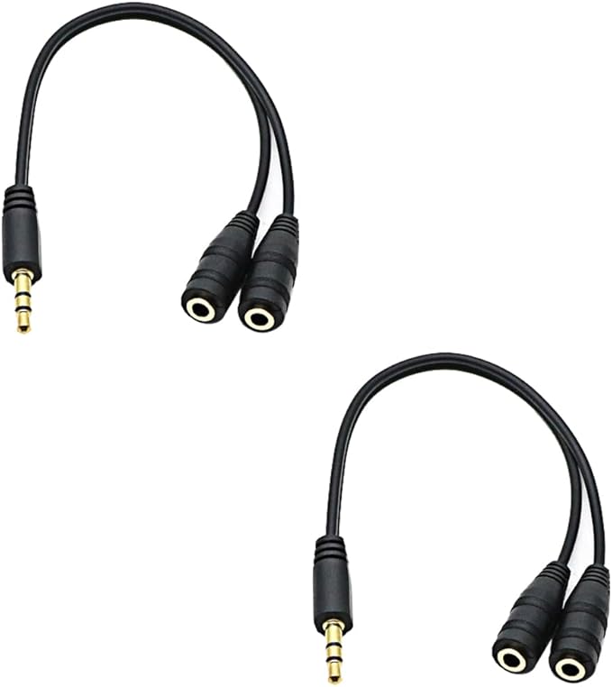 Headphone Splitter for 2 Headphones 2 Way 3.5mm Adapter Aux Cable Mini Jack Male to Dual Female Stereo Audio Y Splitter Couple Adapter Compatible with iPad iPhone iPod MacBook PC Amplifier Speaker
