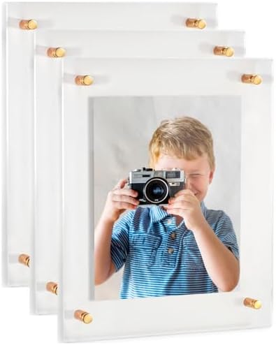 ArtToFrames 15x30 Inch Double Panel Floating Acrylic Picture Frame (Full Frame is 19x34) comes with Gold Standoff Hardware, Made in the USA, 3 Pack