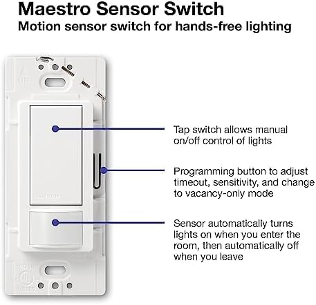 Lutron Maestro Motion Sensor Light Switch Indoor for Bathroom, Garage, Laundry Room, Closet, Occupancy Sensor Light Switch, Single-Pole, No Neutral, MS-OPS5M-BI