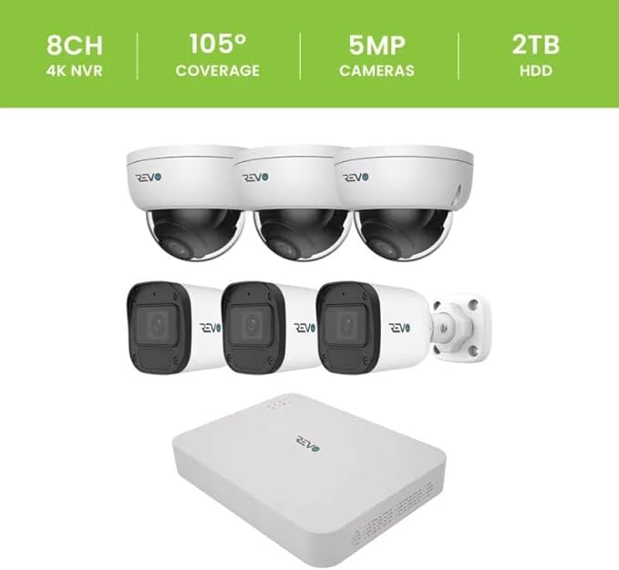 Ultra Blue Series 8CH 4K POE H.265 NVR, 2TB & 6X 5 Megapixel Indoor/Outdoor IR Bullet Cameras – Remote Access Via Pc, Mac & Phone (No Monthly Fees)