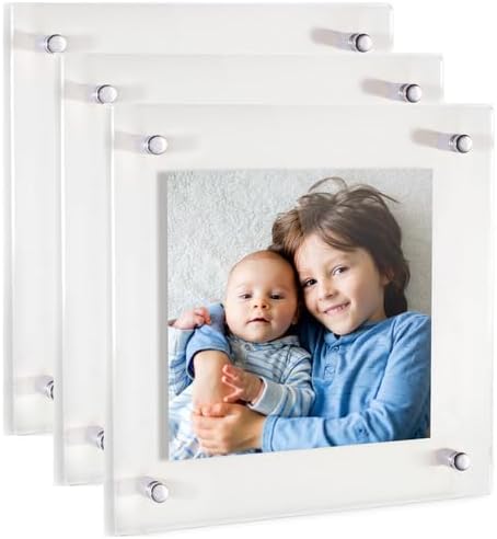 ArtToFrames 20x20 Inch Double Panel Floating Acrylic Picture Frame (Full Frame is 24x24) comes with Chrome Standoff Hardware, Made in the USA, 3 Pack