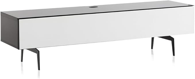 SONOROUS ST-360 Premium TV Stand for Living Room – Modern TV Stands & Entertainment Center with Storage – Black Glass & White Wood Cover – Luxury Media Console with Metal Legs for TVs up to 75 inches