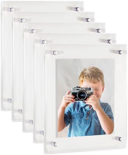 ArtToFrames 16x24 Inch Double Panel Floating Acrylic Picture Frame (Full Frame is 20x28) comes with Chrome Standoff Hardware, Made in the USA, 5 Pack