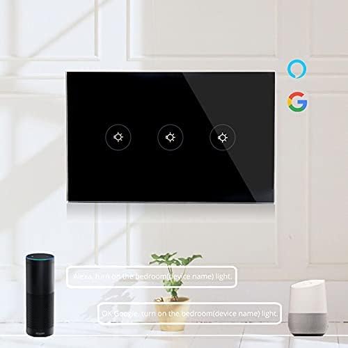 WiFi Smart Wall Touch Light Switch Glass Panel Wireless Remote Control by Mobile APP Anywhere Compatible with Alexa,Timing Function No Hub Required (Wall Switch 3 Gang)