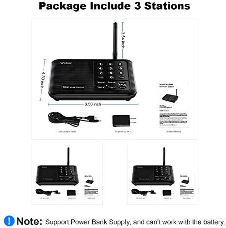 Wuloo Intercoms Wireless for Home 5280 Feet Range 10 Channel 3 Code, Wireless Intercom System for Home House Business Office, Room to Room Intercom, Home Communication System (3 Packs, Black)