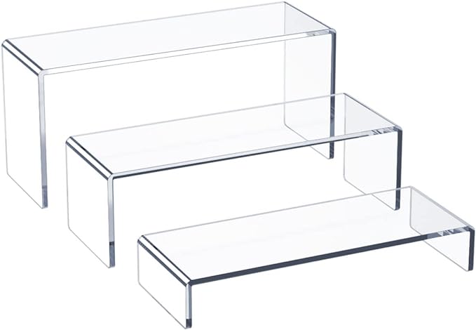HIIMIEI Acrylic Display Riser, 3 Step 9" Large Acrylic Risers, Clear Rectangular Display Shelf for Cupcake Stand, Tiered Display Stand for gemstone, curio, Anime figurines, Collectibles