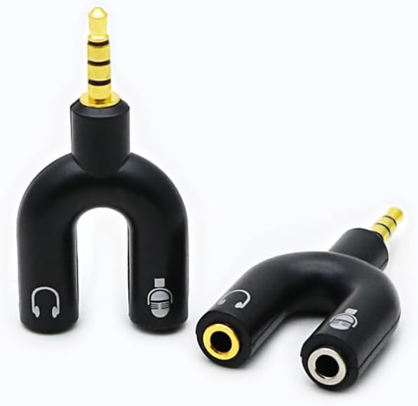ZJKJHJY 2 Pack Headset Splitter Adapter, U Shape 3.5mm 4 Pole Male to 2 x 3 Pole Female Headphone Y Splitter