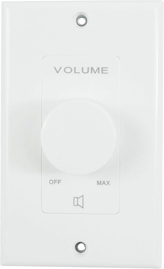 Rockville VOL70200 White 200W 70V/100V Volume Control Zone Controller, Single-Gang Wall Plate, Detachable Euro-Block Terminals, 12-Step Attenuation, for Commercial Audio Systems