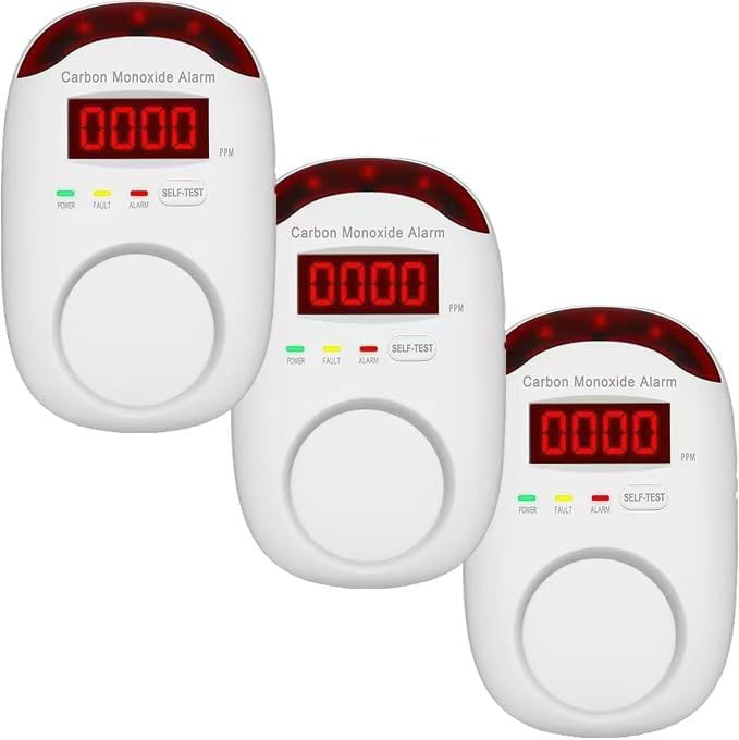 Carbon Monoxide Detector Insertion, Vzmcov CO Detector, LED Display Screen Voice Alarm, Suitable for Home Kitchen, Office, Hotel Garage, Living Room, Bedroom -1 Package (co, 3 of Them)