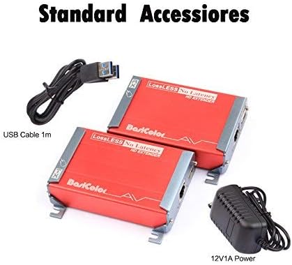Basicolor HDMI KVM USB Extender with PoC Over Cat5/Cat6/Cat6e HDMI to RJ45 Support 1080p Video Lossless No Latency,80m 262ft Transmitter and Receiver