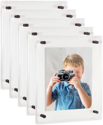 ArtToFrames 15x19 Inch Double Panel Floating Acrylic Picture Frame (Full Frame is 19x23) comes with Black Standoff Hardware, Made in the USA, 5 Pack