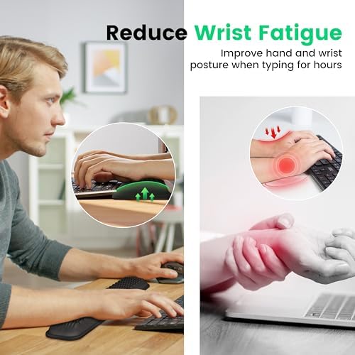 MEKASS Ergonomic Wrist Rest for Keyboard and Mouse, Soft Memory Foam Keyboard Wrist Rest Set with Non-Slip Silicone Base, Easy Typing, Pain Relief, Comfort for Office, Work, Gaming (Light Gray)