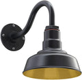 Steel Lighting Co. Hawthorne Barn Light | Outdoor Wall Mounted | 8 inch Dome | 11 inch Gooseneck| Small Farmhouse Light Made in America | Matte Black Exterior/Brass Interior