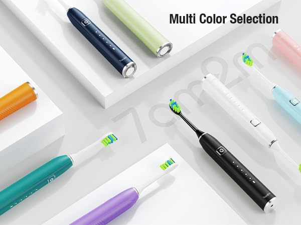 7AM2M Ultrasonic Electric Toothbrush with 6 Brush Heads for Adults&Kids, Type C Rechargeable, One Charge for 120 Days, 5 Modes&40000VPM Powered Toothbrush, 2 Minutes Built in Smart Timer (Navy Blue)