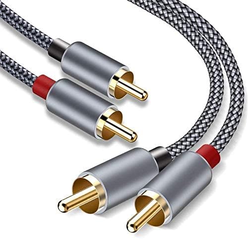 Goalfish RCA Cable, 15FT RCA Male to Male Audio Stereo Subwoofer Cable [2Pack, Hi-Fi Sound] Nylon-Braided Auxiliary Audio Cord for Home Theater, HDTV, Amplifier, Hi-Fi Systems,Speakers (Grey)