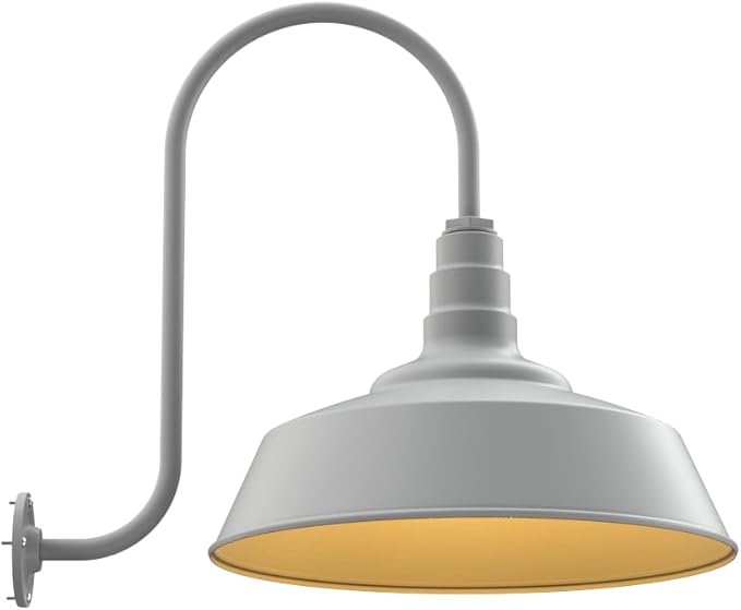 Steel Lighting Co. Large Outdoor Barn Light | Gooseneck Light Fixture | Made in America from 18-Gauge Steel | 20" Dome | Upward Sloping Gooseneck Modern Gray Exterior/Brass Interior