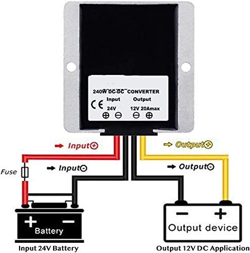 LEDMO DC/DC 24V Step Down to 12V Converter Regulator Reducer 20A 240W Automatic Reducer Transformer for Golf Cart Club Car Truck Vehicle Boat Solar System