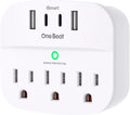 1 Pack Multi Plug Outlet Splitter with USB, Surge Protector Outlet Extender with 3 Wall Outlets 4 USB Wall Charger(2 USB C), 490 Joules, ETL Listed, Small Outlet Adapter Plug Extender for Travel,White