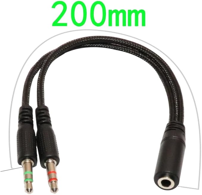 ZJKJHJY 3.5mm Audio Y Splitter Cable, Headphone and Microphone Adapter, 200mm Braided Cable, 2-Pack, Black