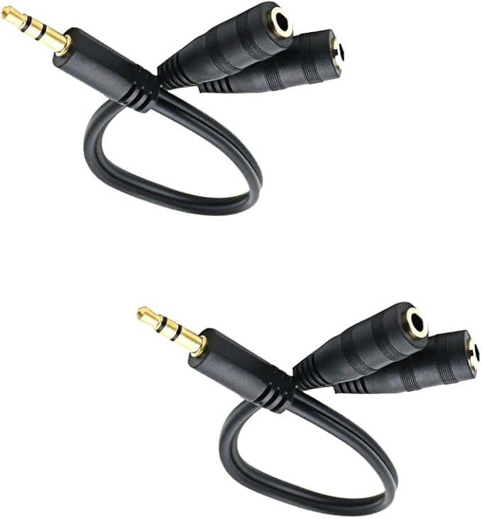 Headphone Splitter for 2 Headphones 2 Way 3.5mm Adapter Aux Cable Mini Jack Male to Dual Female Stereo Audio Y Splitter Couple Adapter Compatible with iPad iPhone iPod MacBook PC Amplifier Speaker
