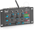 Pyle Wireless DJ Audio Mixer - 3 Channel Bluetooth Compatible DJ Controller Sound Mixer, Mic-Talkover, USB Reader, Dual RCA Phono/Line In, Microphone Input, Headphone Jack, Black - PMX8BU