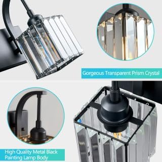 FDPBY 5-Light Crystal Vanity Light, Modern Black Bathroom Wall Sconce with K9 Crystal Shades, 42.51" Long Over Mirror Lighting for Vanity, Makeup, Hallway, Elegant & Easy Installation