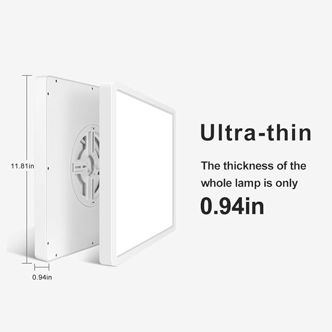 LED Flush Mount Ceiling Light Fixture, 5000K Daylight White, 12inch 24W, 3200LM, Slim Flat Panel Lighting Fixture, Square Modern Ceiling Lamp for Bedroom, Kitchen, Living Room, Closet, Stairwell