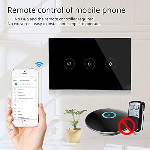 WiFi Smart Wall Touch Light Switch Glass Panel Wireless Remote Control by Mobile APP Anywhere Compatible with Alexa,Timing Function No Hub Required (Wall Switch 3 Gang)