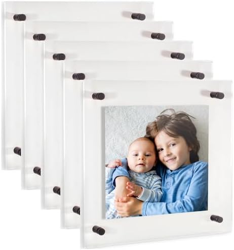 ArtToFrames 20x20 Inch Double Panel Floating Acrylic Picture Frame (Full Frame is 24x24) comes with Black Standoff Hardware, Made in the USA, 5 Pack
