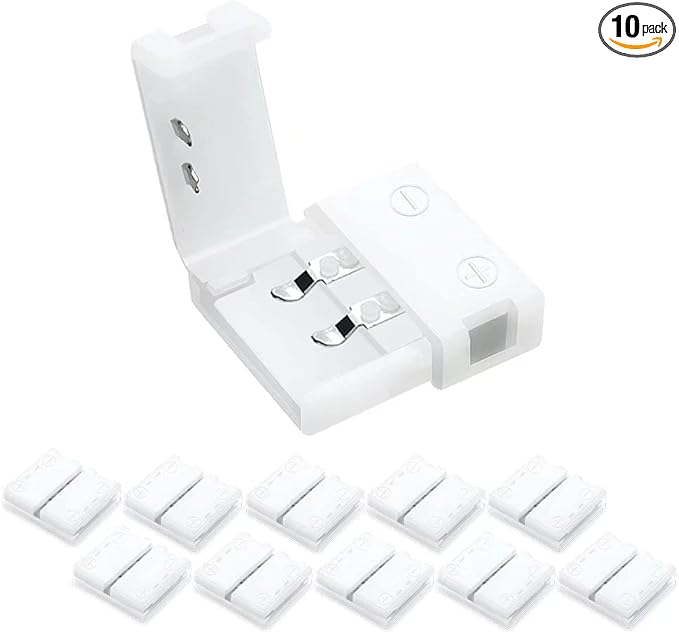 LightingWill 10pcs Pack Strip to Strip Unwired Gapless Solderless Snap Down 2Pin Conductor LED Strip Connector for 8mm Wide 3528 2835 Single Color Flex LED Strips