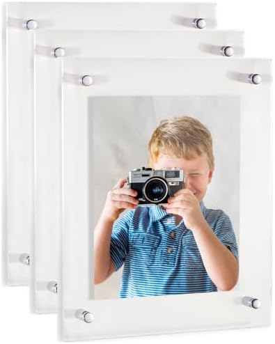ArtToFrames 24x36 Inch Double Panel Floating Acrylic Picture Frame (Full Frame is 28x40) comes with Chrome Standoff Hardware, Made in the USA, 3 Pack