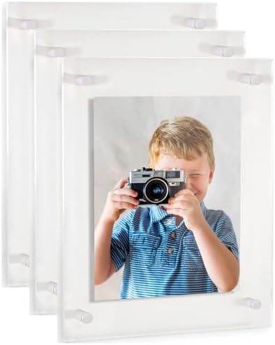 ArtToFrames 13x19 Inch Double Panel Floating Acrylic Picture Frame (Full Frame is 17x23) comes with White Standoff Hardware, Made in the USA, 3 Pack