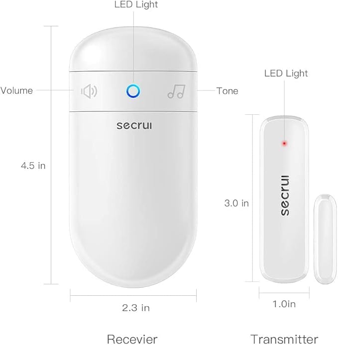 SECRUI Door Chime with Adjustable Volume –Wireless Entry Alert with 52 Chimes – 500ft Rage Door Open Sensor Alarm for Home/Business/Office/Store – Easy Installation – LED Indicators