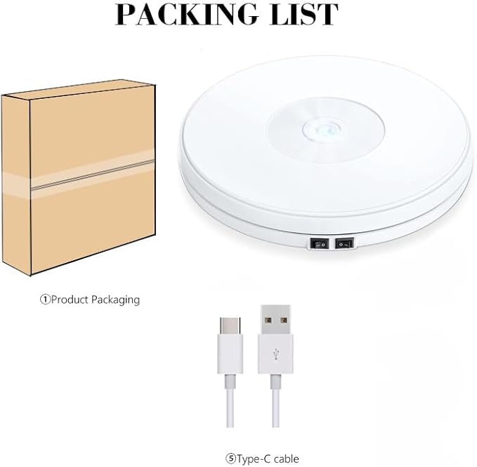 YVV LED Rotating Display Stand White 10 Inch 360° Motorized Turntable with LED Light, USB Powered Display Base for Product Photography, Jewelry Showcase, 22lb Capacity