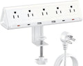 10 FT Desk Clamp Power Strip with 5 AC Outlets & 6 USB Ports PD 40W USB-C Fast Charging, 1250J Surge Protector, Fits 2.1 in top Edge White