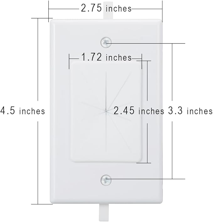 Kebulldola 1 Gang Wall Plate Cable Pass Through with Low Voltage Mounting Bracket, in Wall Cable Management Kit Built in Flexible Rubber Passthrough for Low-Voltage Cable Easy Install, 2 Pack White